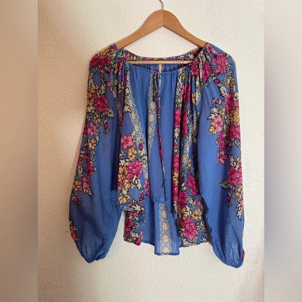 Free People Elena Print top drawstring floral blouse Small